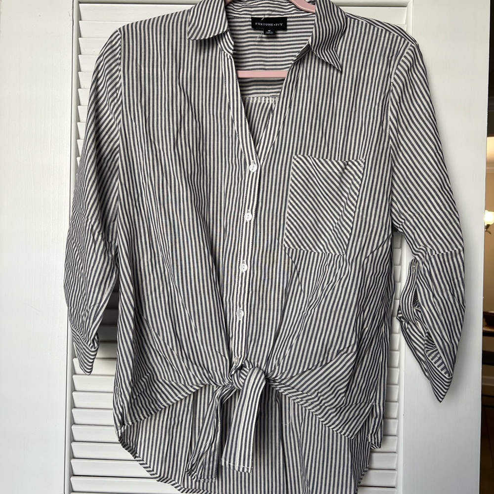 Black and White Striped Button-Up Shirt